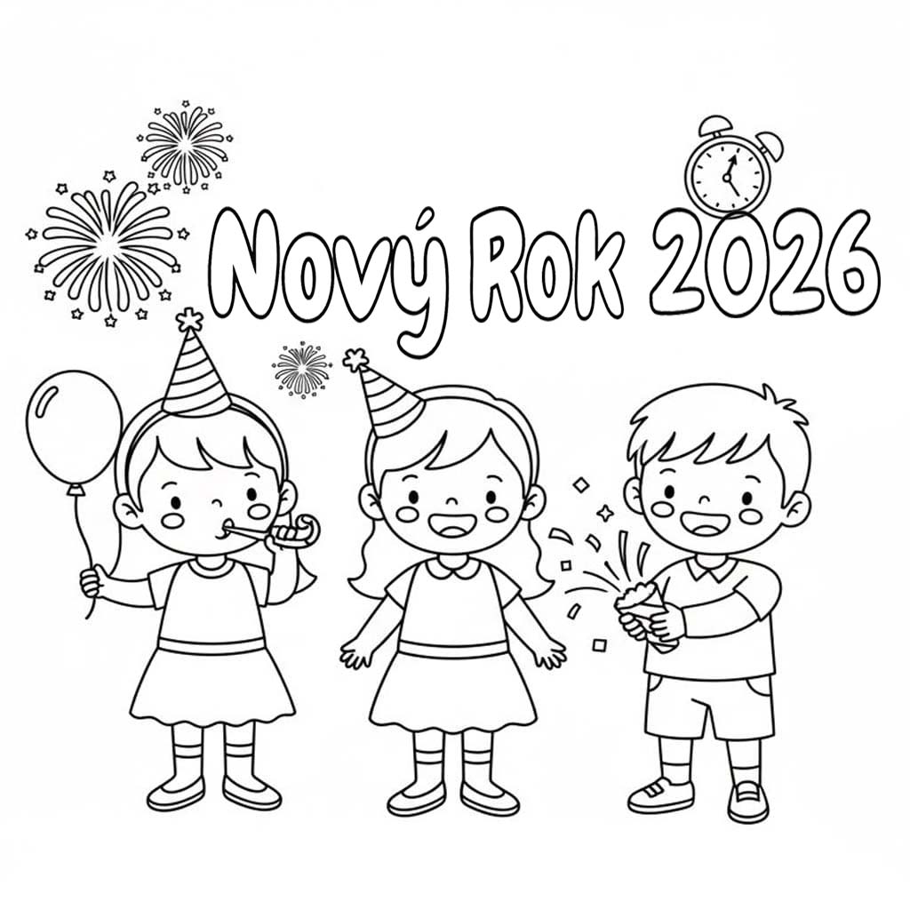 Nakreslete Nový Rok 2026 zdarma pro děti omalovánka
