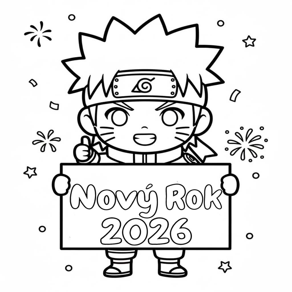 Nakreslete Nový Rok 2026 zdarma prostý omalovánka