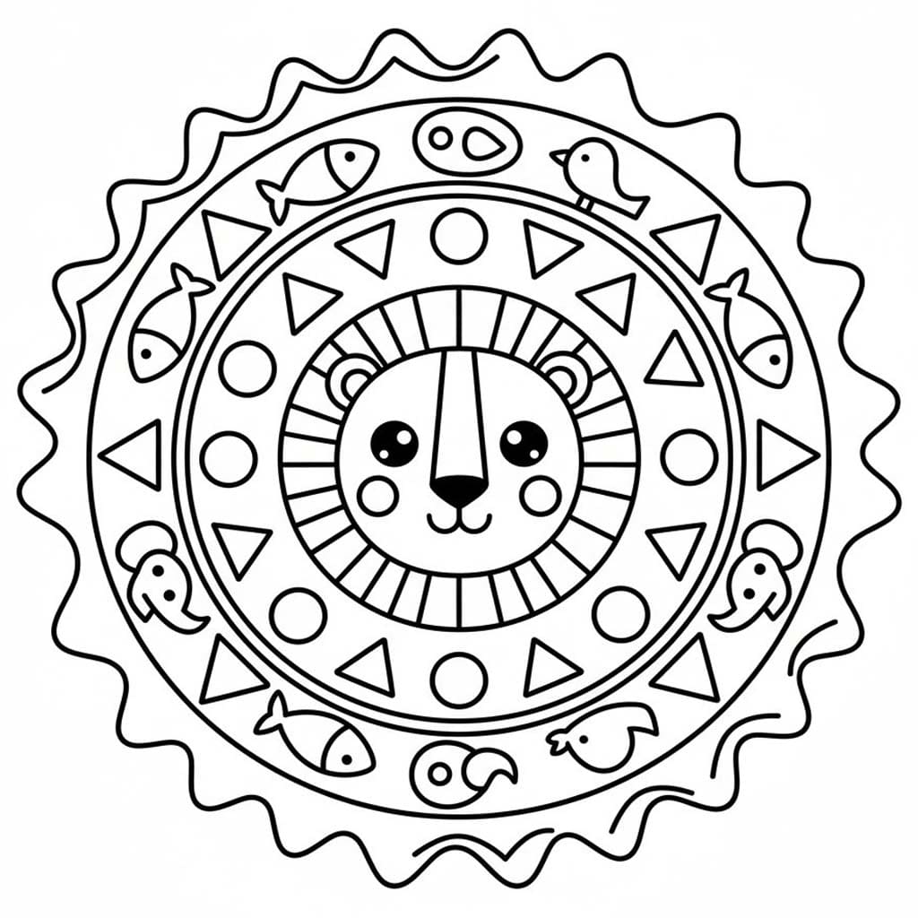 Nakreslete Zvířata Mandaly Lev omalovánka