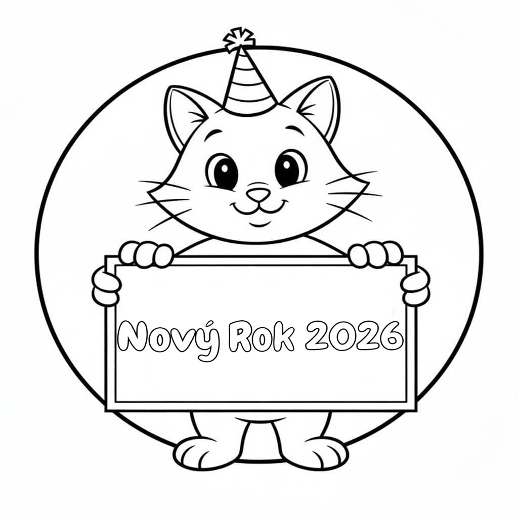Nový Rok 2026 prostý tisknutelné omalovánka