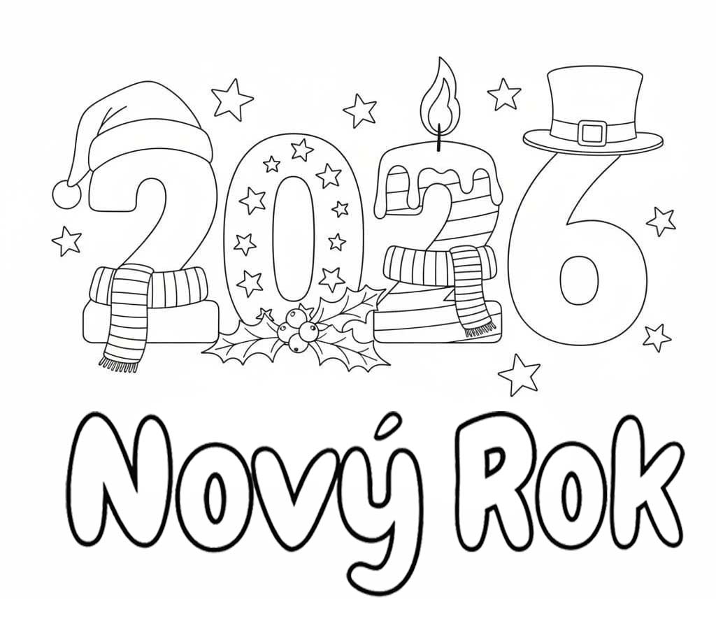 Nový Rok 2026 prostý u dětí omalovánka