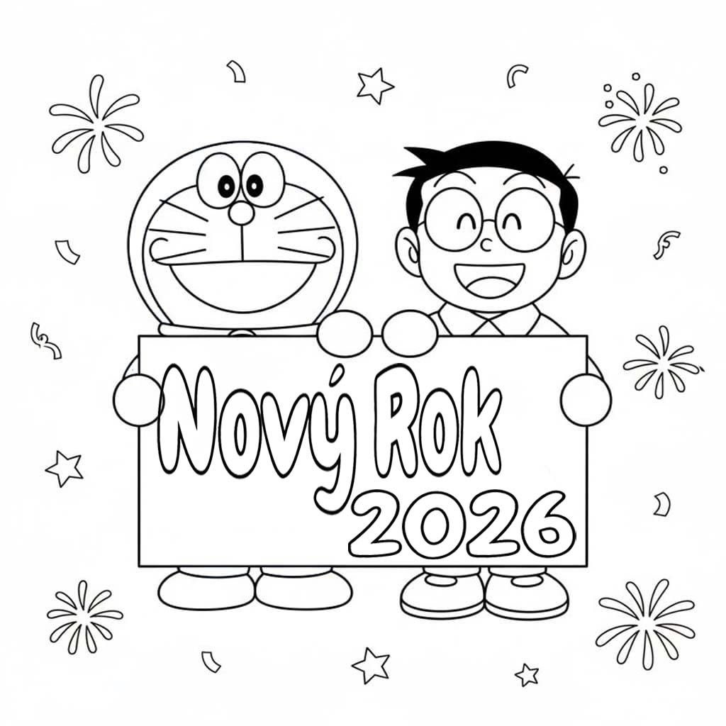 Nový Rok 2026 snadný tisknutelné omalovánka