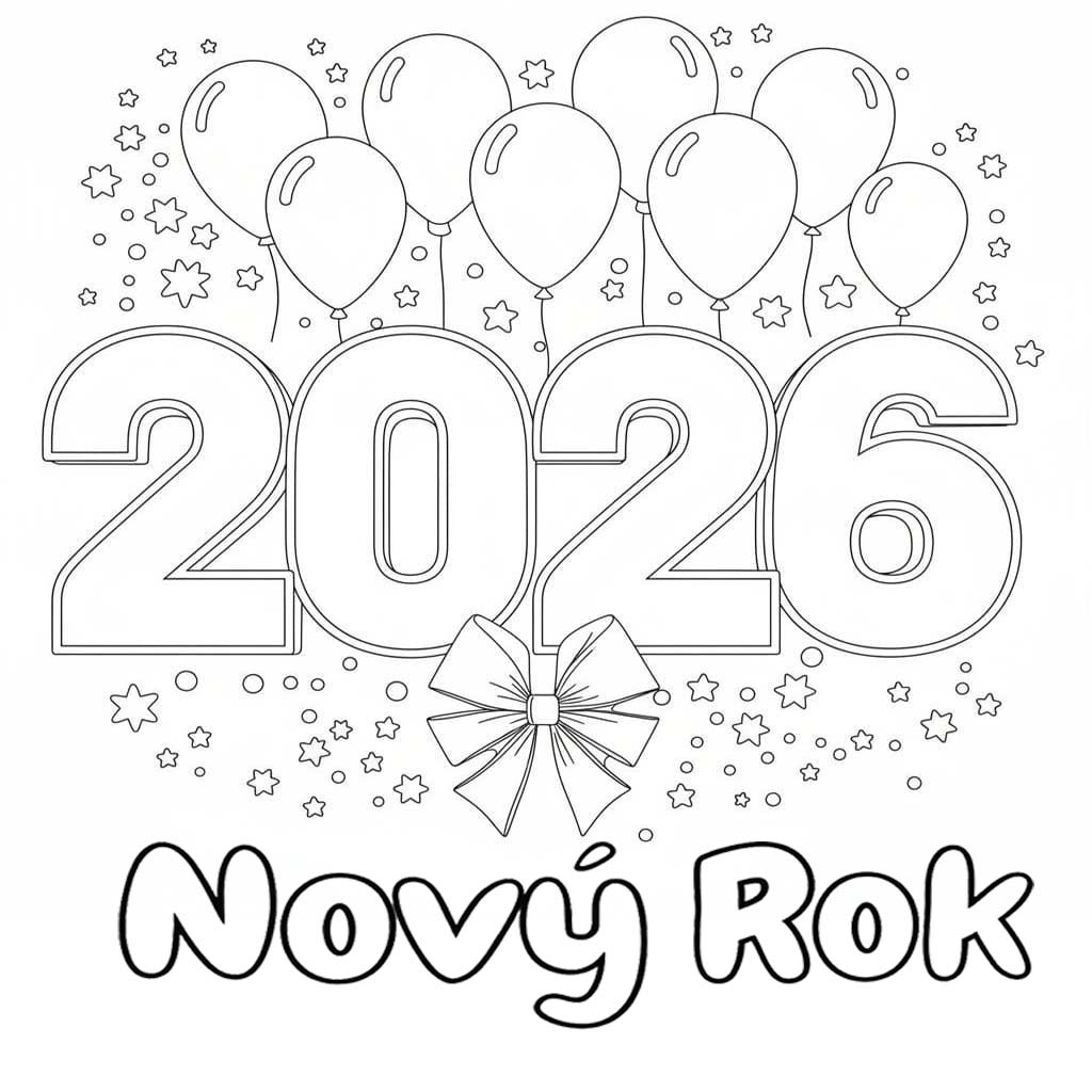 Nový Rok 2026 snadný u dětí omalovánka