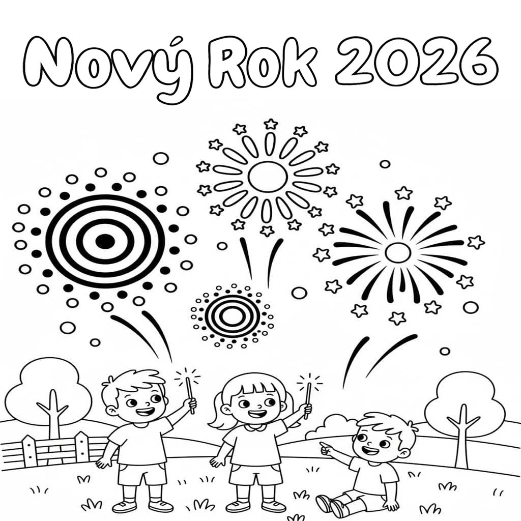 Nový Rok 2026 tisknutelné omalovánka