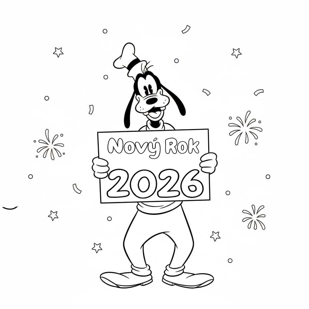 Nový Rok 2026 základní tisknutelné omalovánka