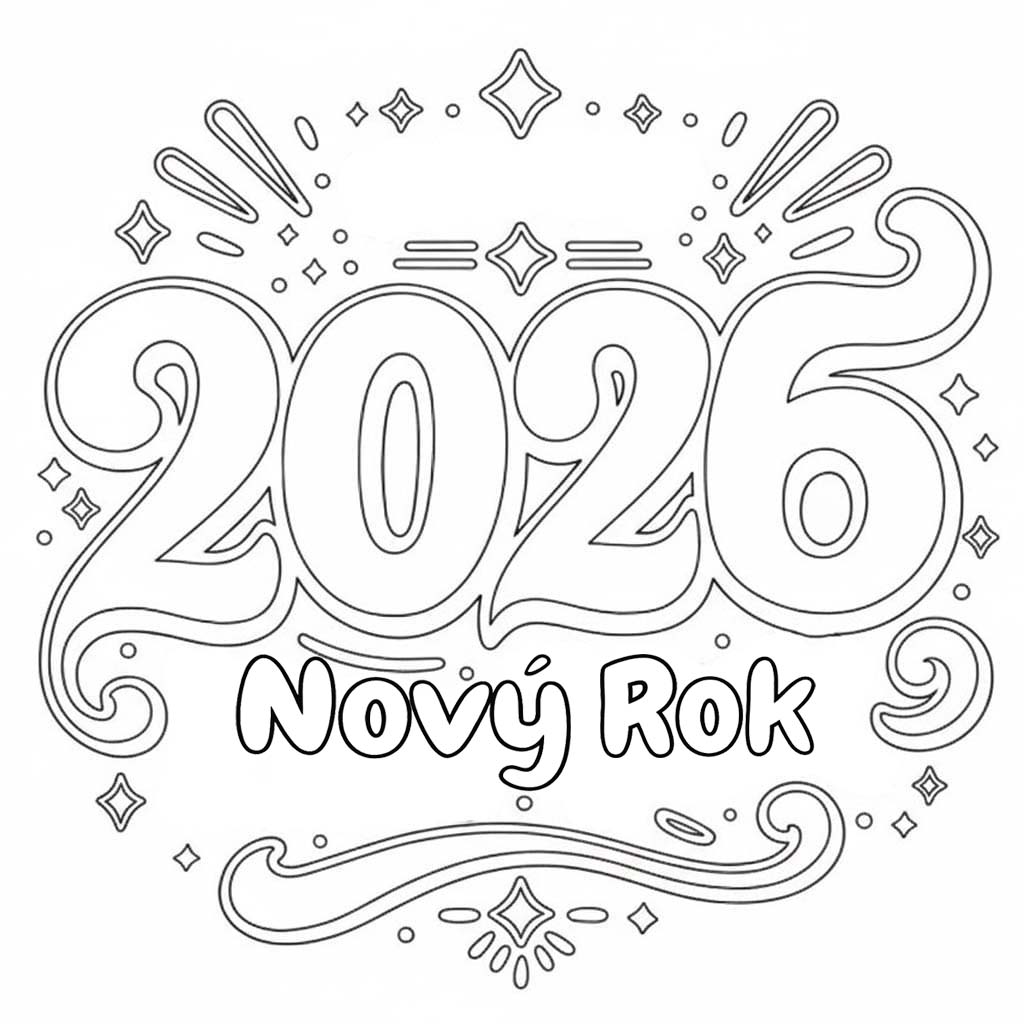 Nový Rok 2026 zdarma pro děti omalovánka