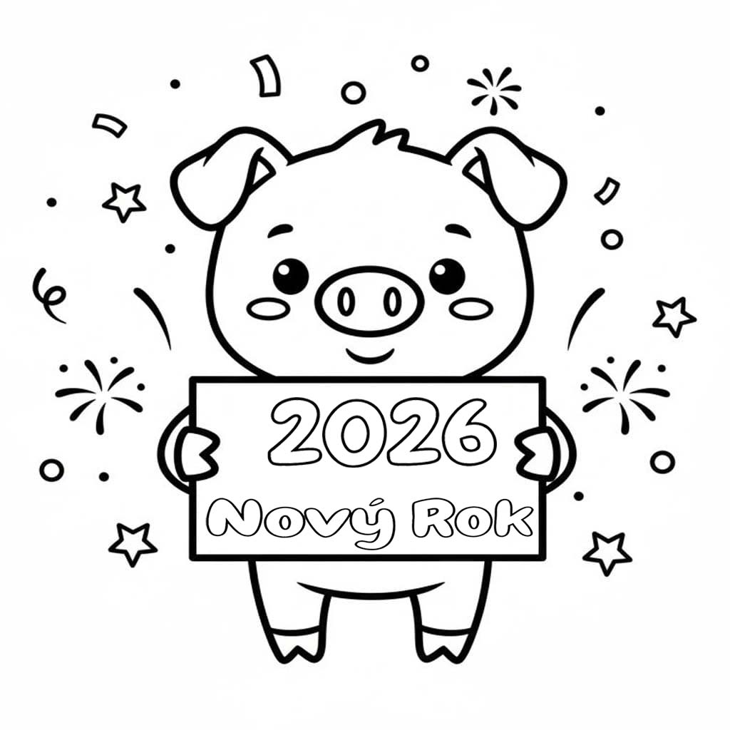 Nový Rok 2026 zdarma prostý tisknutelné omalovánka