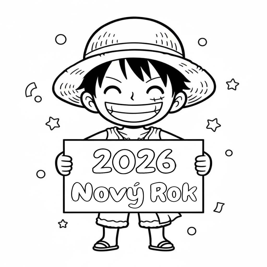 Nový Rok 2026 zdarma prostý omalovánka