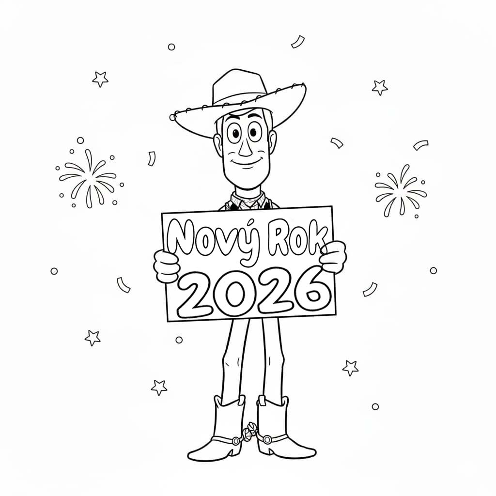 Nový Rok 2026 zdarma základní omalovánka