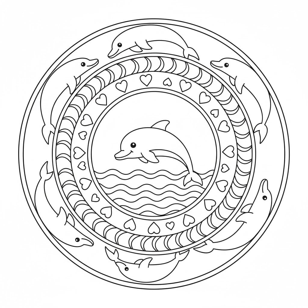 Zvířata Mandaly Delfín omalovánka