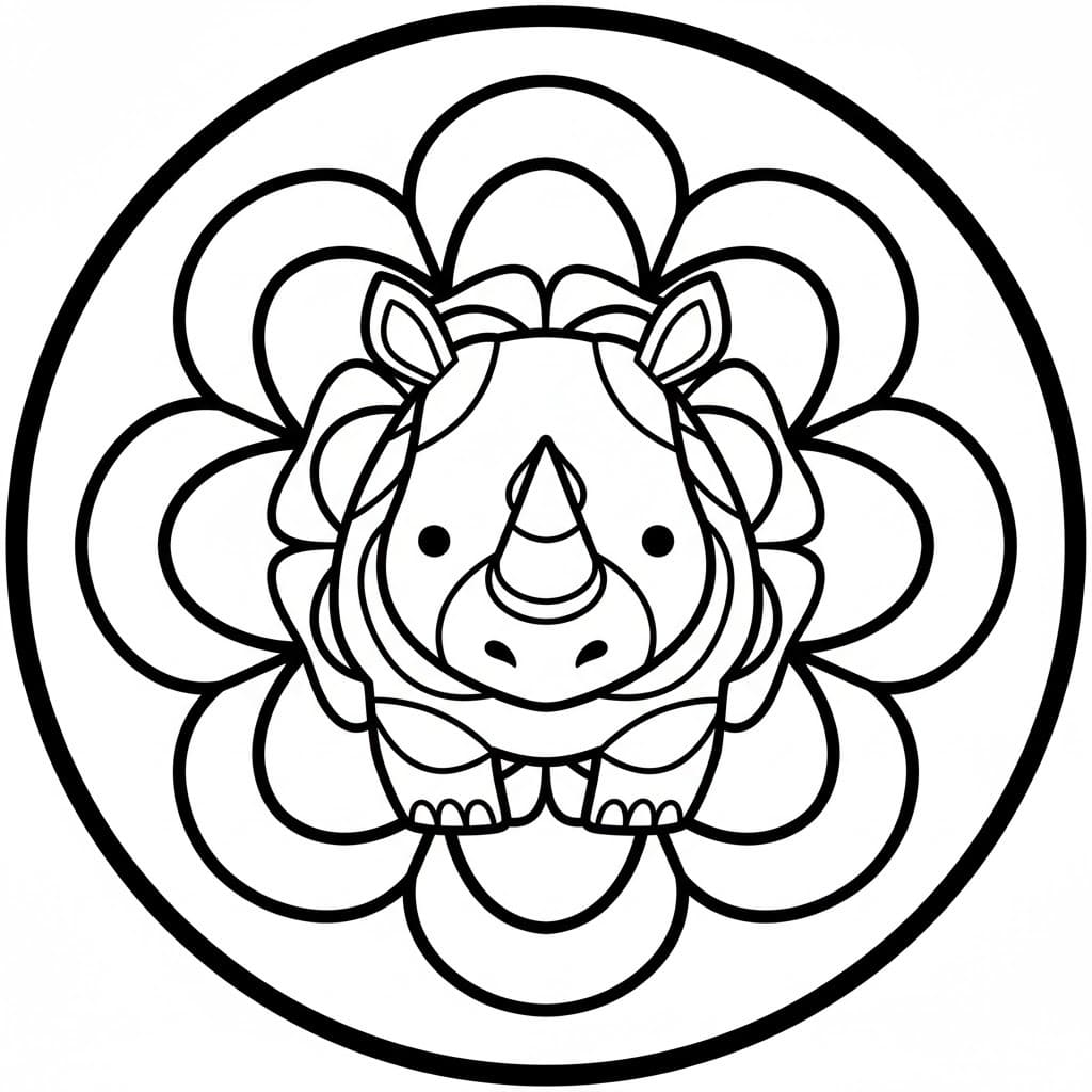 Zvířata Mandaly Nosorožec omalovánka