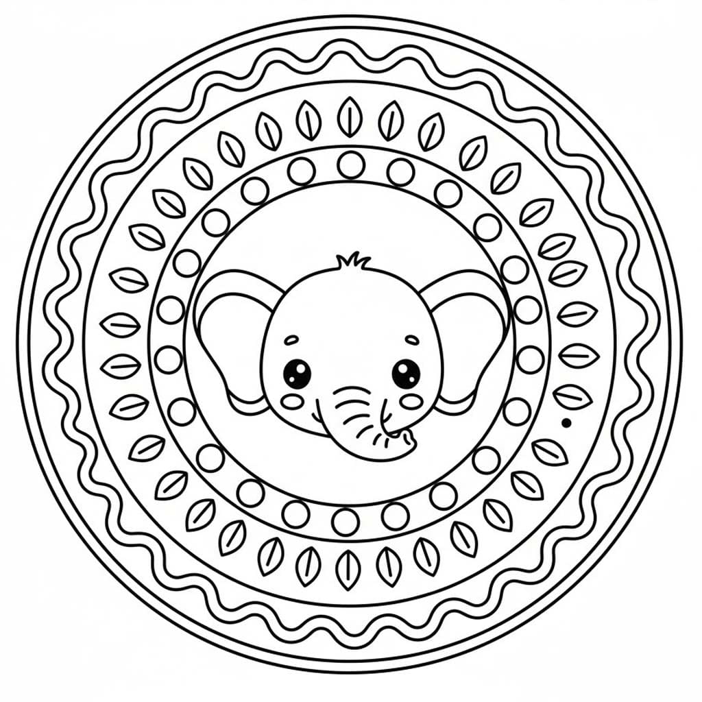 Zvířata Mandaly Slon omalovánka