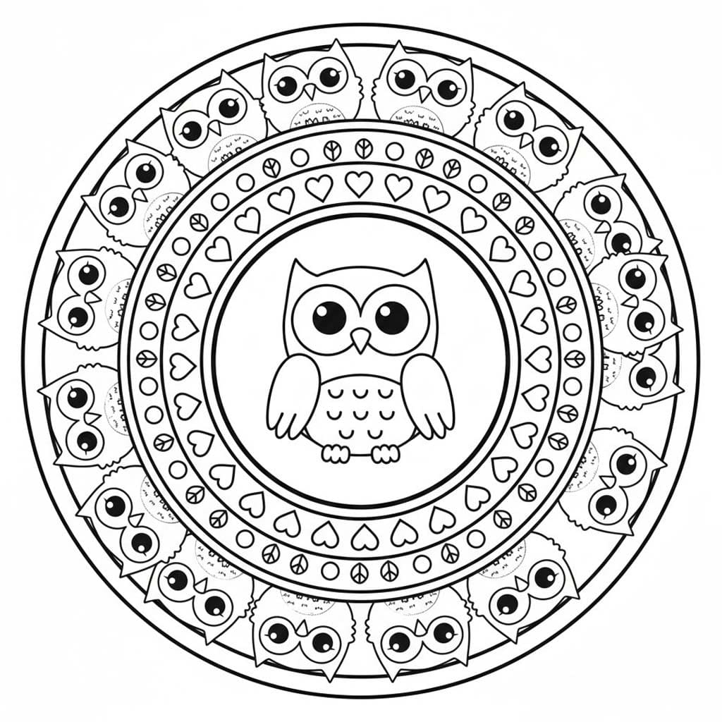 Zvířata Mandaly Sova omalovánka