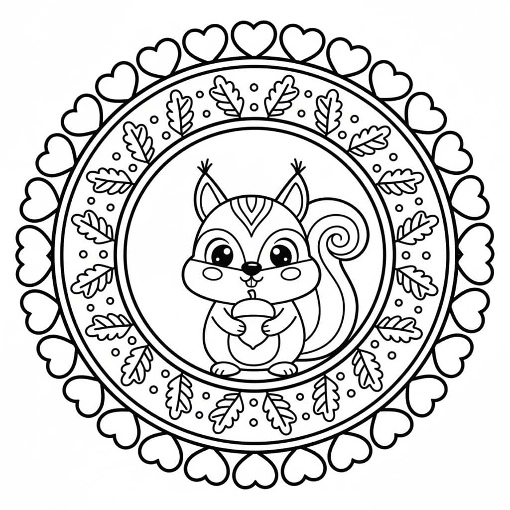 Zvířata Mandaly Veverka omalovánka