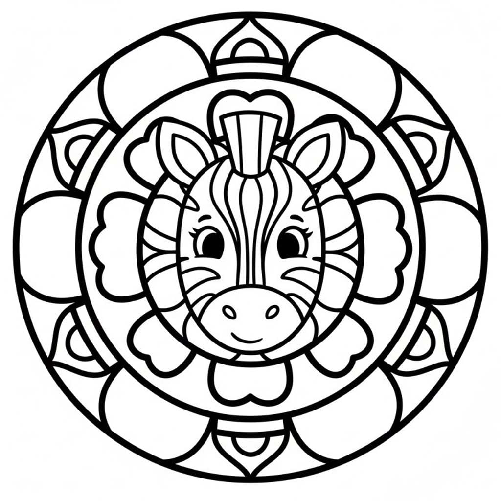 Zvířata Mandaly Zebra omalovánka