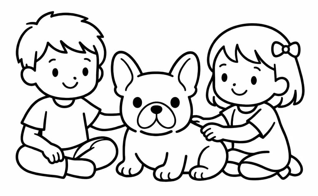 Francouzský Buldoček a děti omalovánka