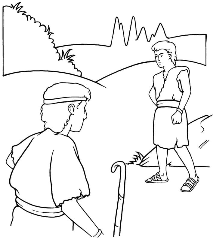 Kain a Ábel tisknutelné pro děti omalovánka