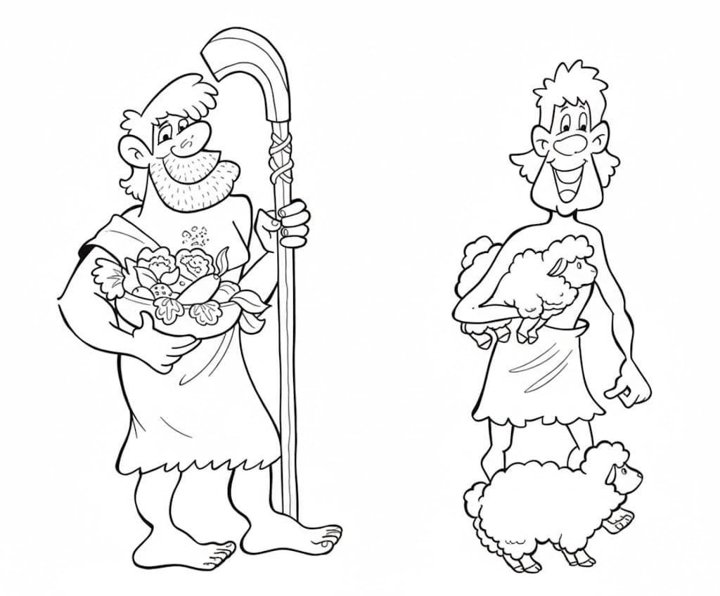 Nakreslete Kain a Ábel k vytisknutí zdarma omalovánka