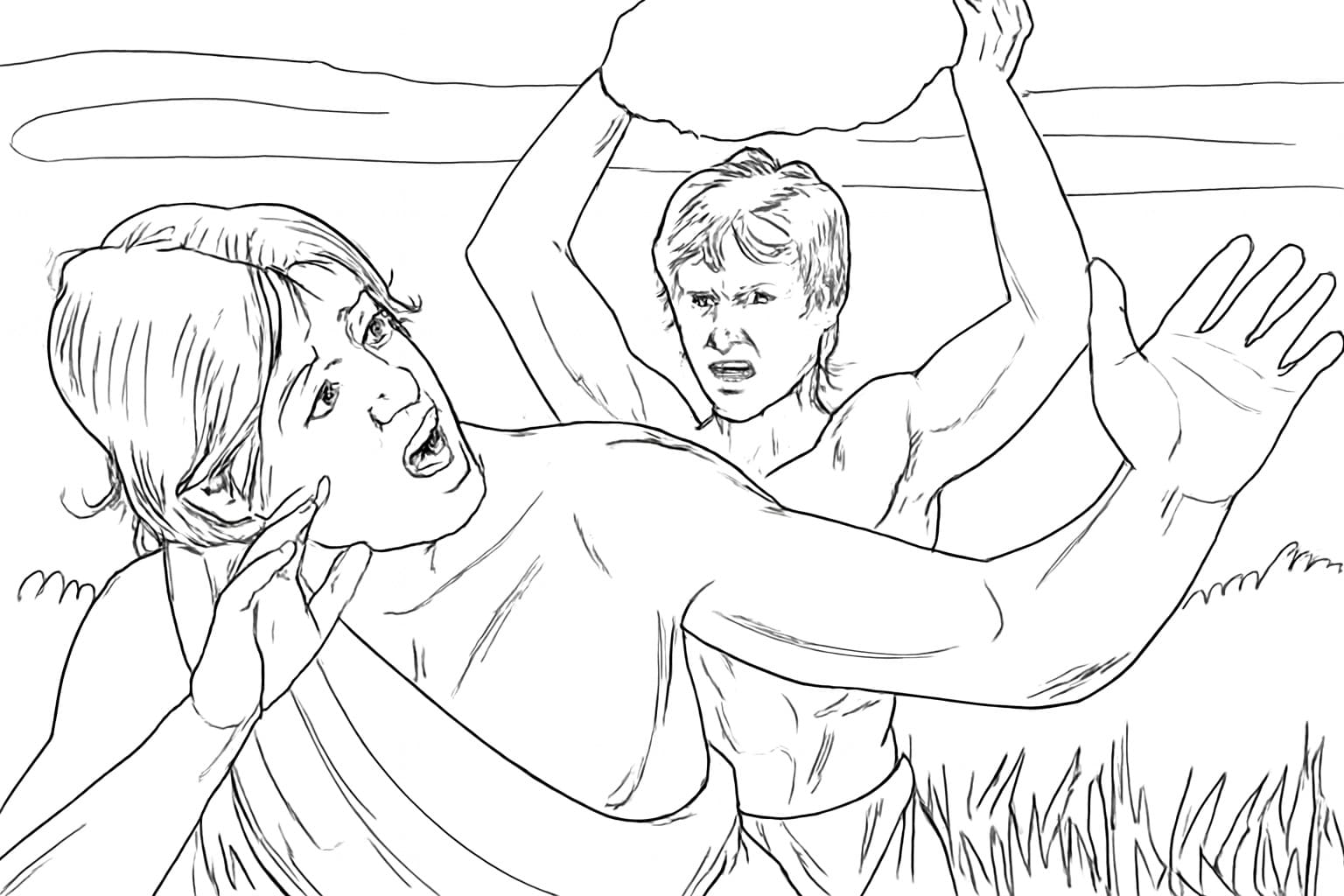 Nakreslete Kain a Ábel pro děti omalovánka