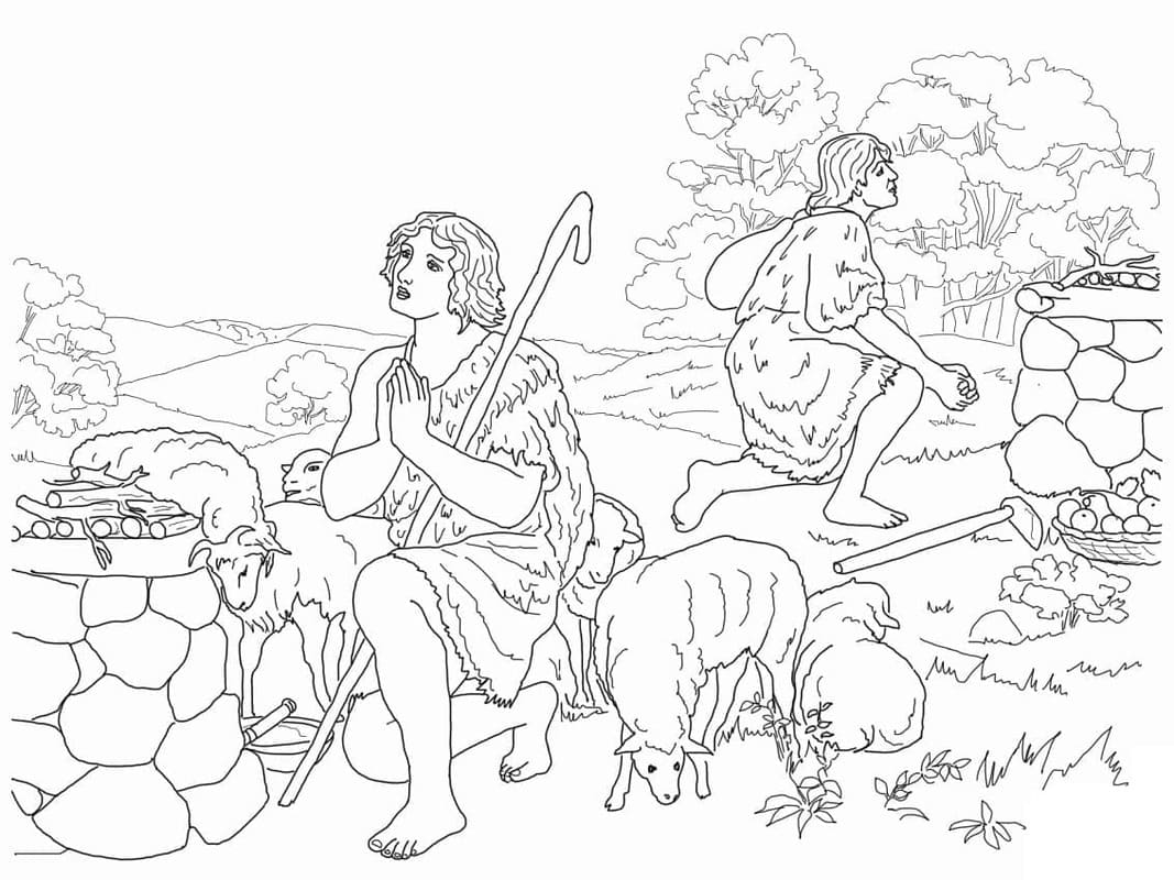 Nakreslete Kain a Ábel tisknutelné pro děti omalovánka