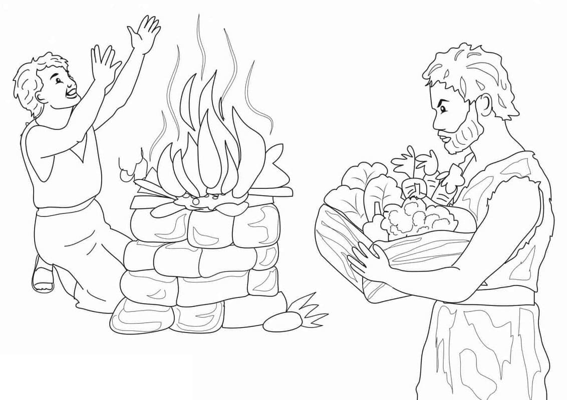 Nakreslete Kain a Ábel základní tisknutelné omalovánka