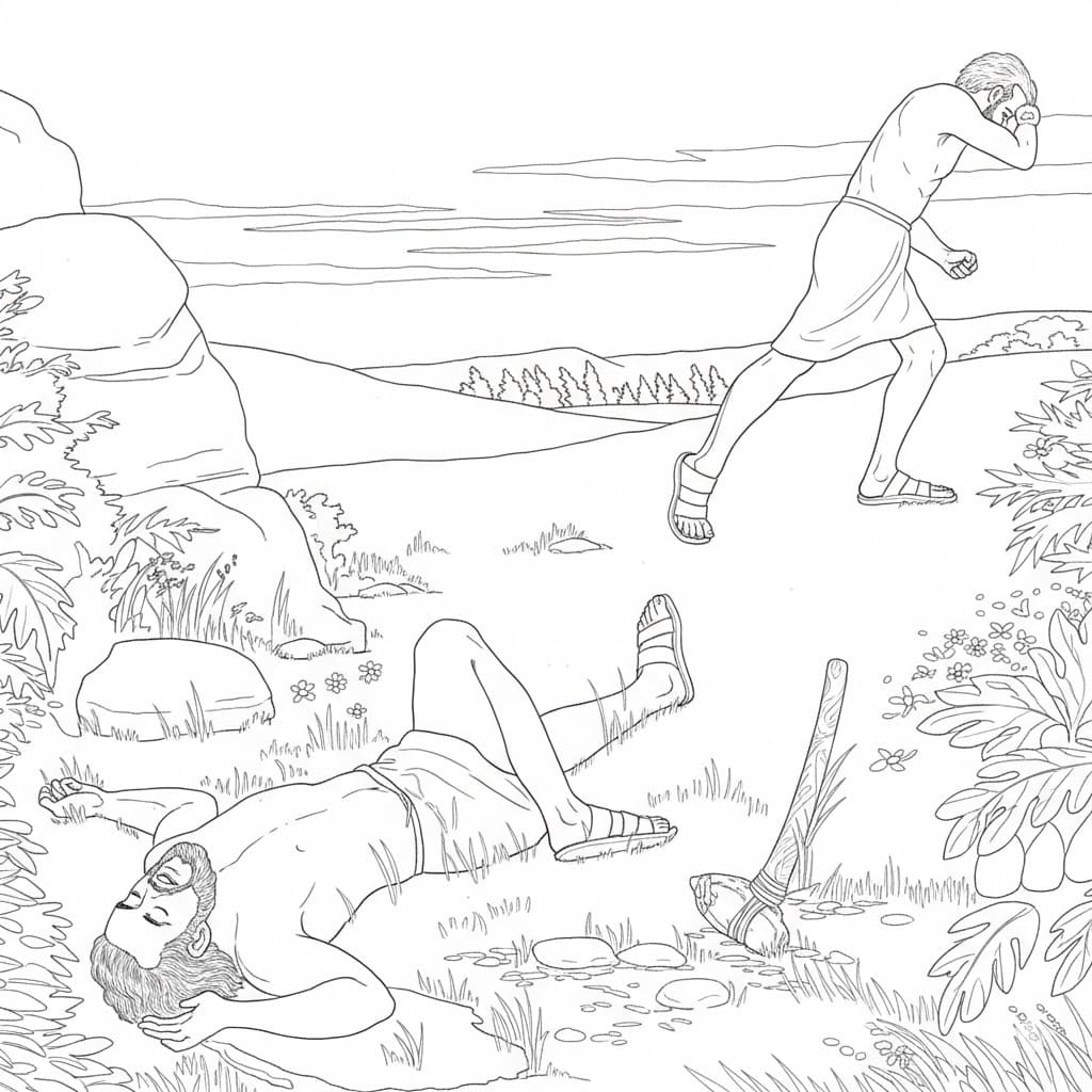 Nakreslete Kain a Ábel zdarma pro děti omalovánka