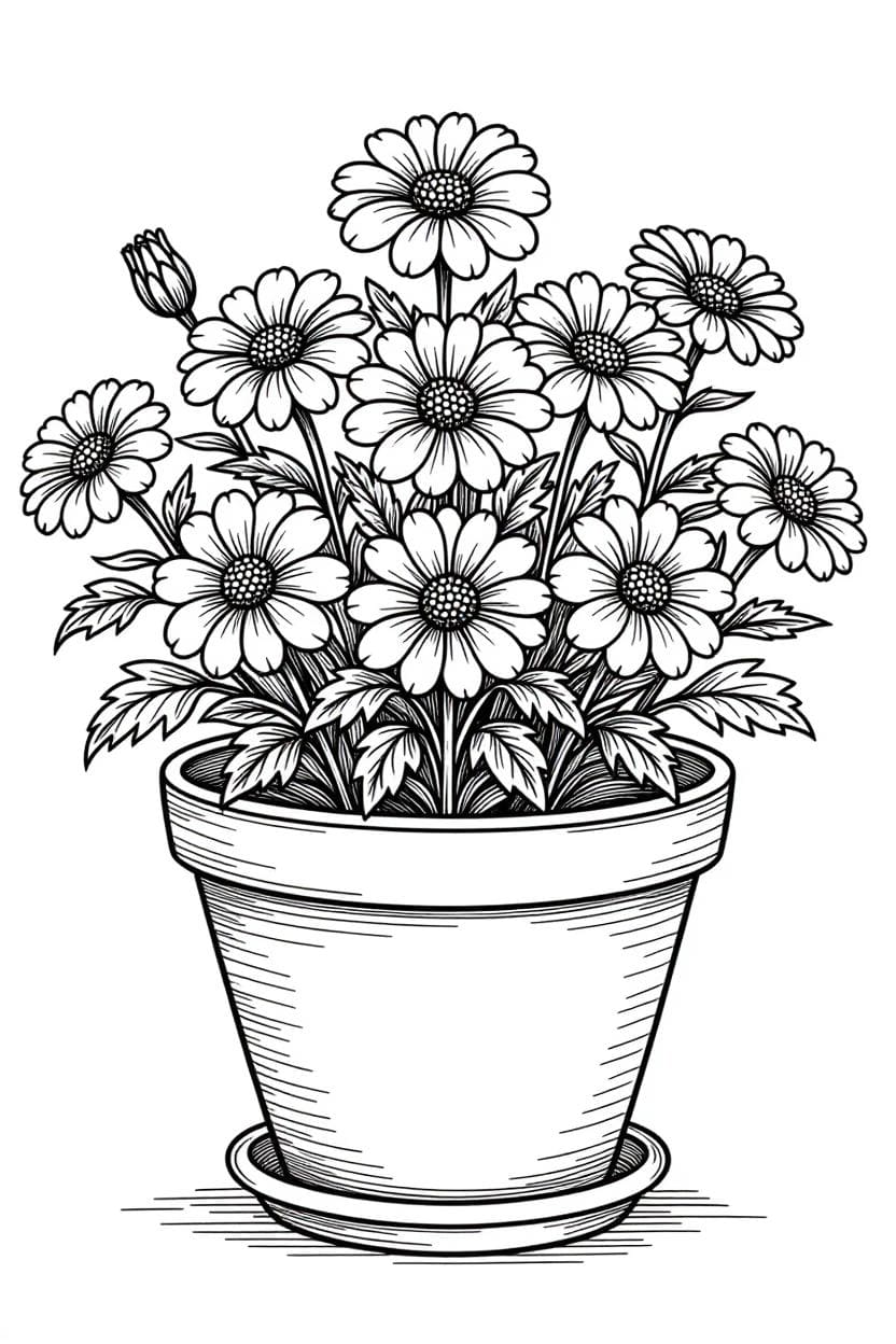 Nakreslete Květináč zdarma základní tisknutelné omalovánka