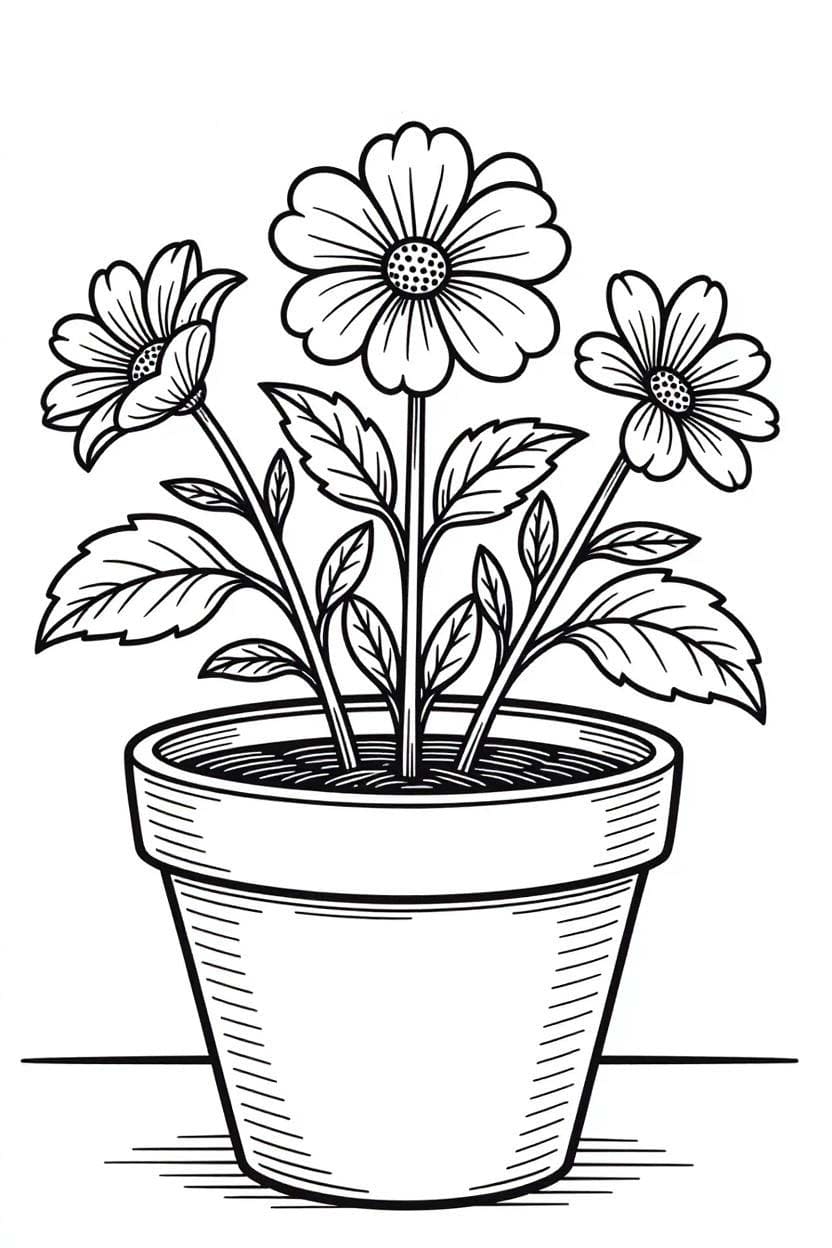 Obraz Květináč tisknutelné omalovánka