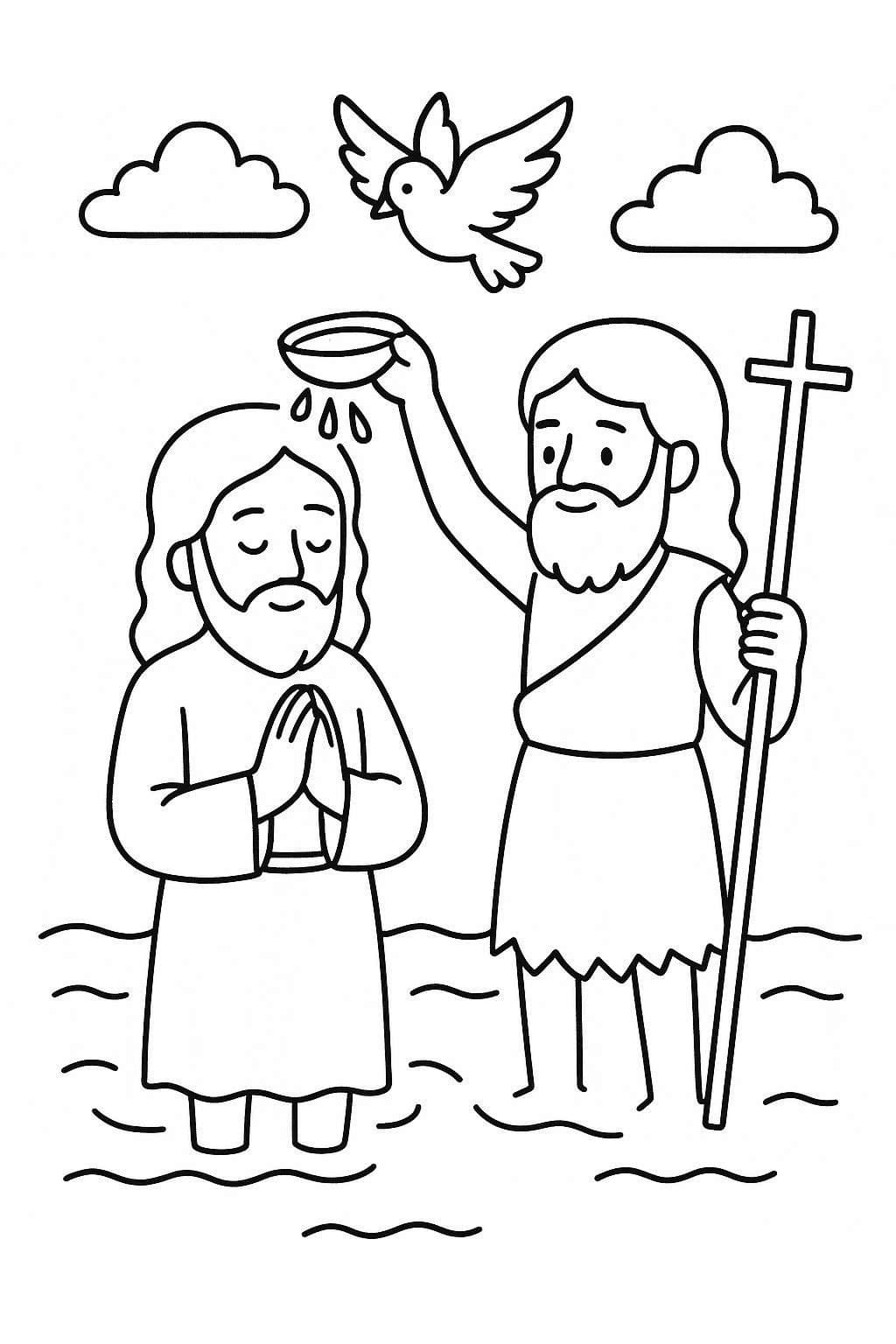 Ježíšův Křest prostý tisknutelné omalovánka