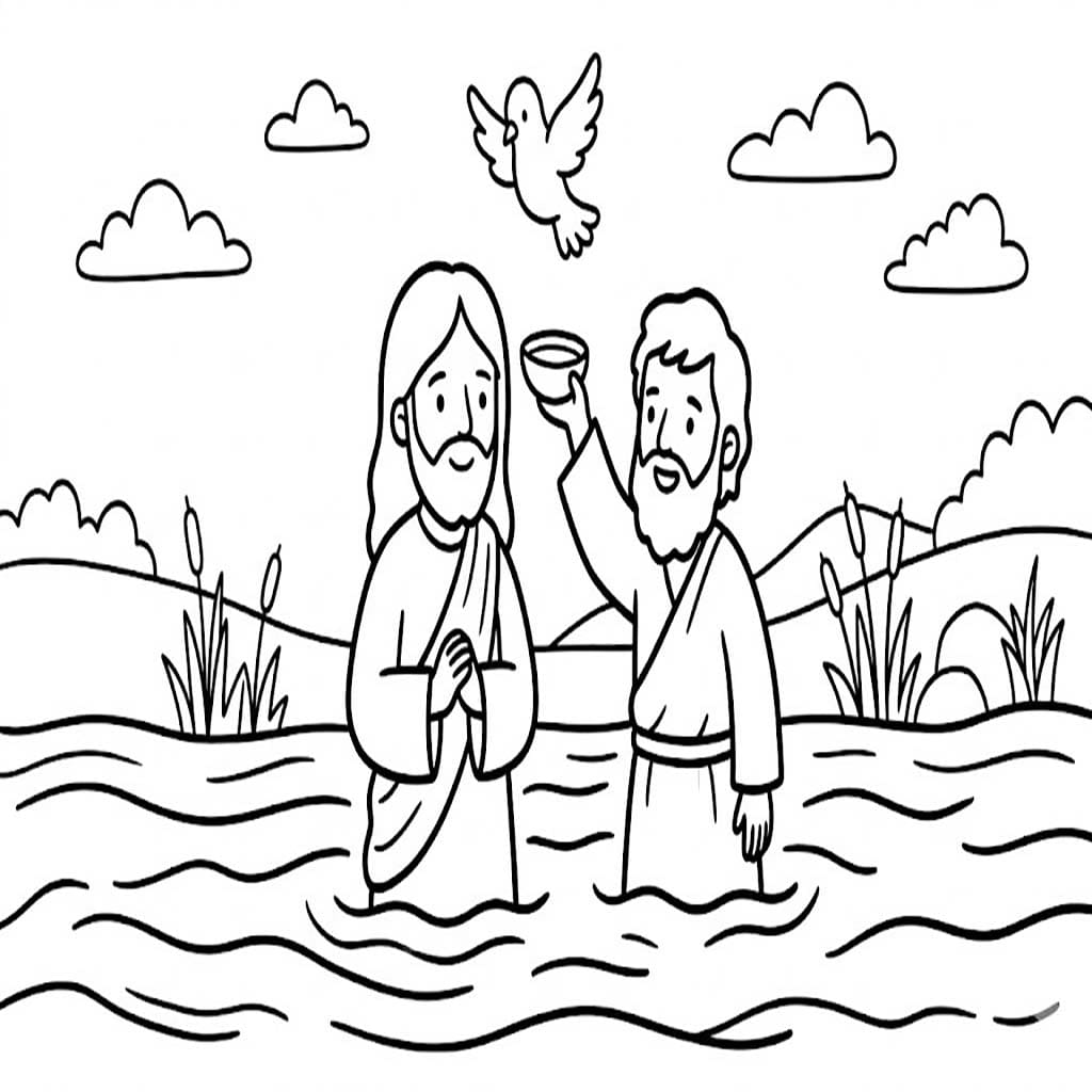 Ježíšův Křest snadný tisknutelné omalovánka