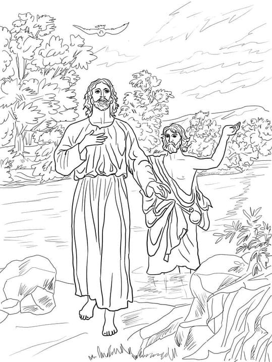 Ježíšův Křest tisknutelné omalovánka