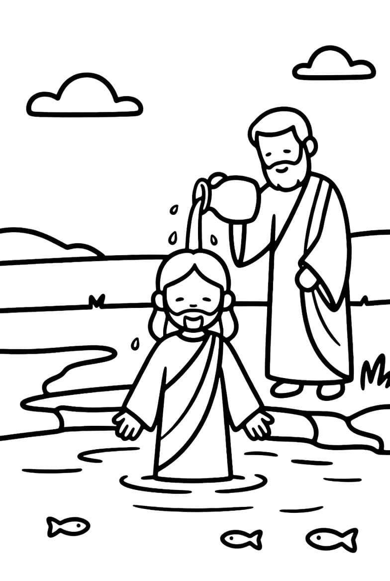 Ježíšův Křest zdarma prostý tisknutelné omalovánka