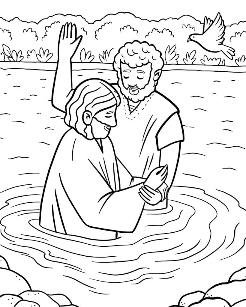 Ježíšův Křest zdarma snadný tisknutelné omalovánka