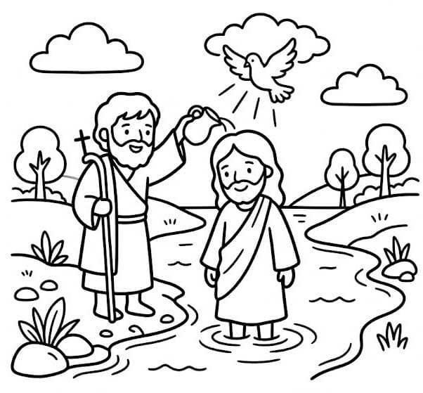 Ježíšův Křest zdarma snadný omalovánka