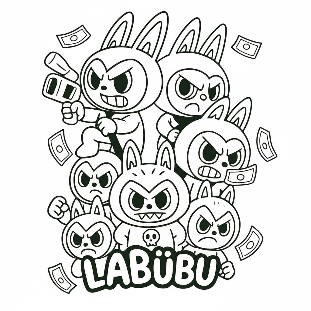 Labubu zdarma prostý tisknutelné omalovánka