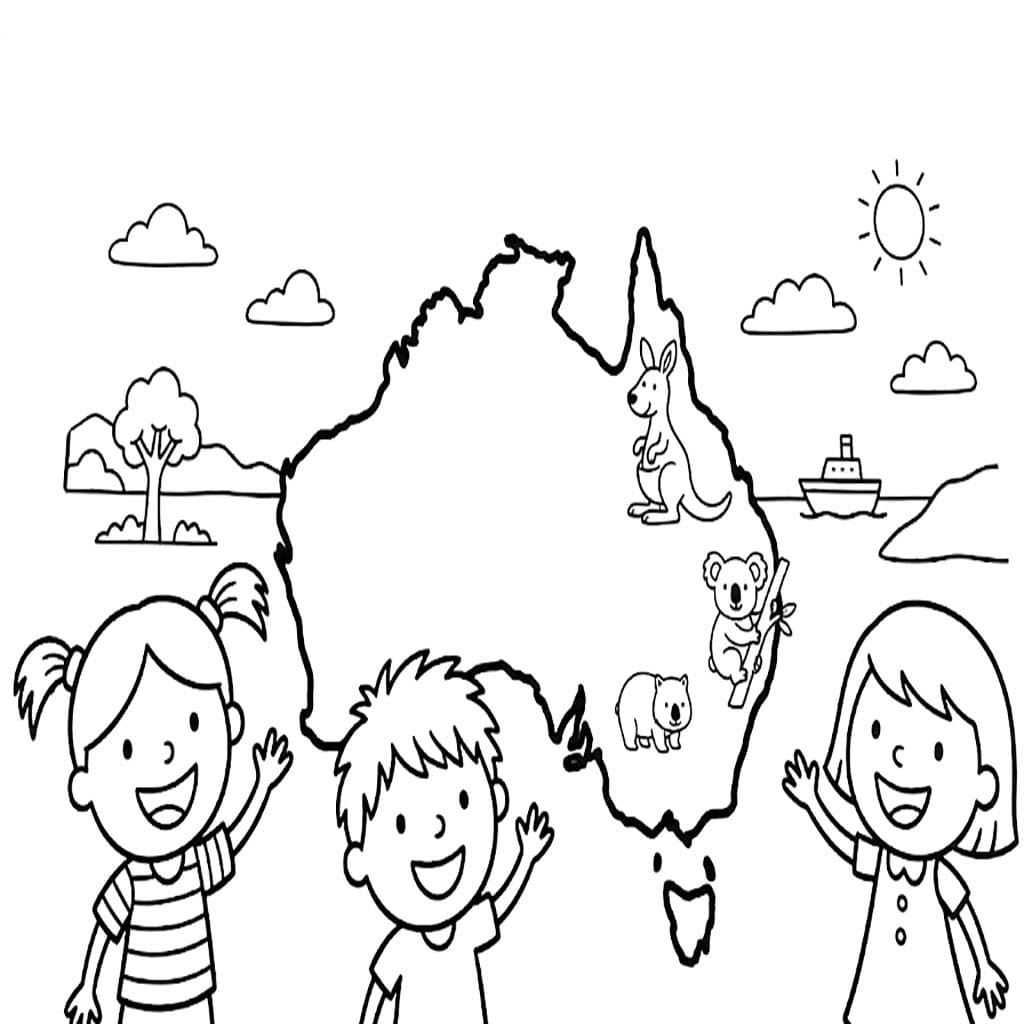 Nakreslete Austrálie k vytisknutí zdarma omalovánka