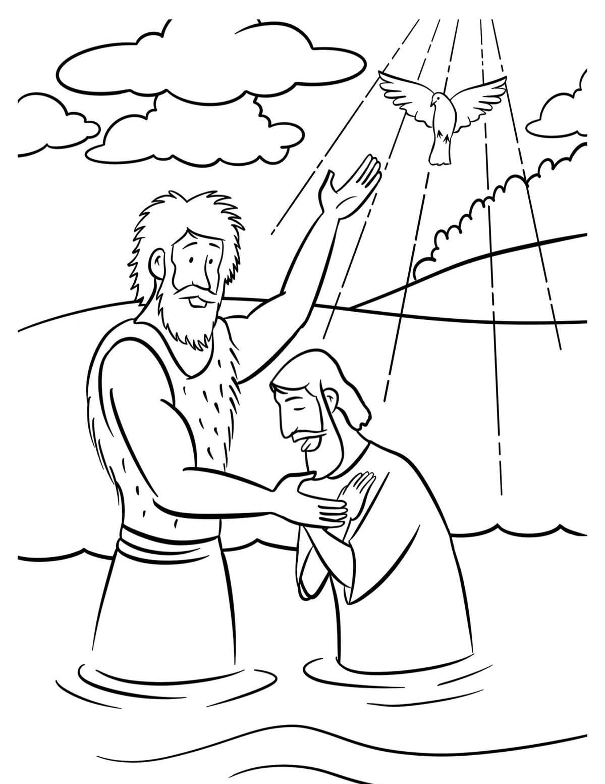Nakreslete Ježíšův Křest k vytisknutí zdarma omalovánka