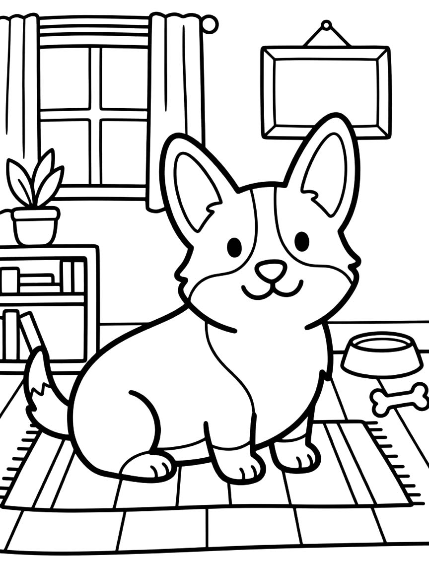 Corgi k vytisknutí omalovánka