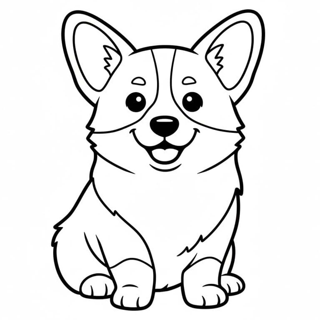 Corgi zdarma základní tisknutelné omalovánka