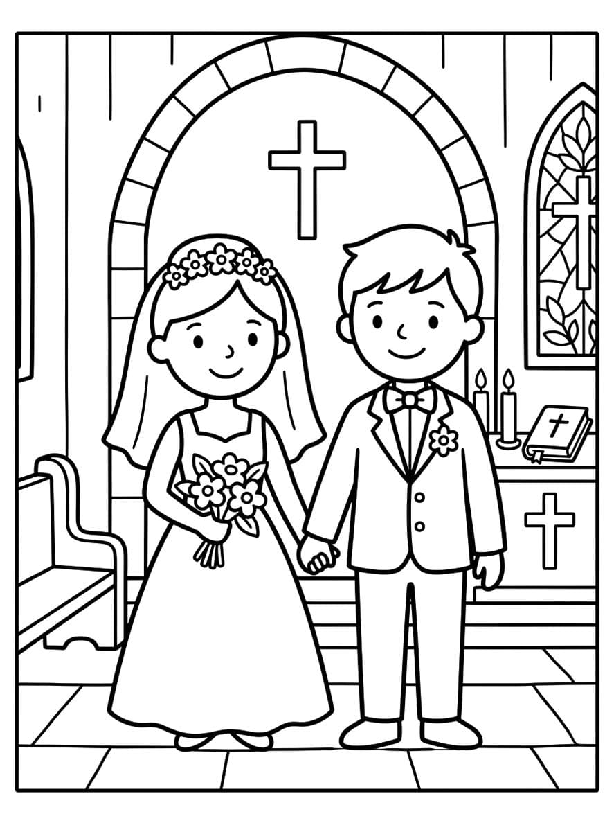 Nakreslete Nevěsta a ženich k vytisknutí zdarma omalovánka