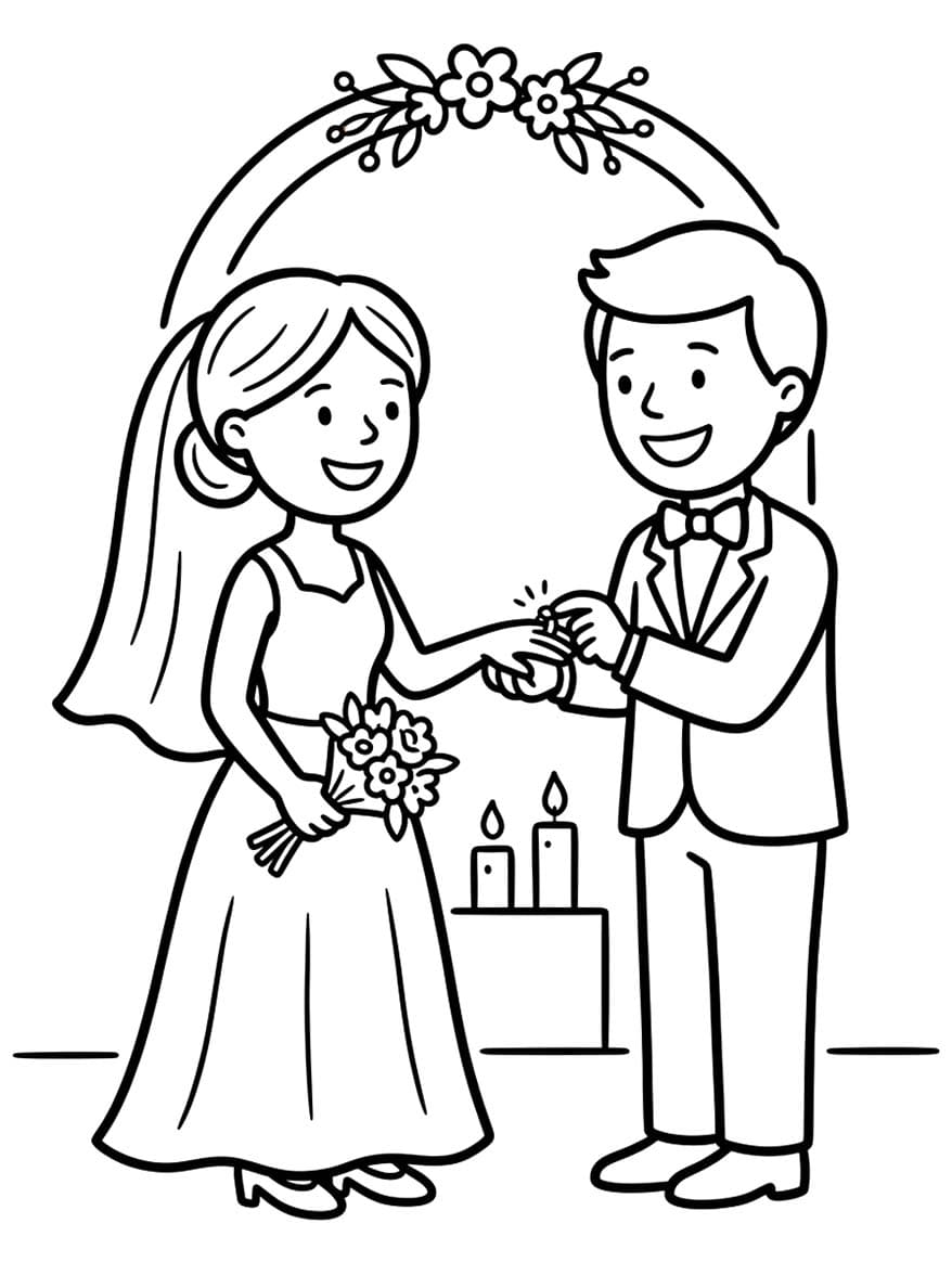 Nakreslete Nevěsta a ženich k vytisknutí omalovánka