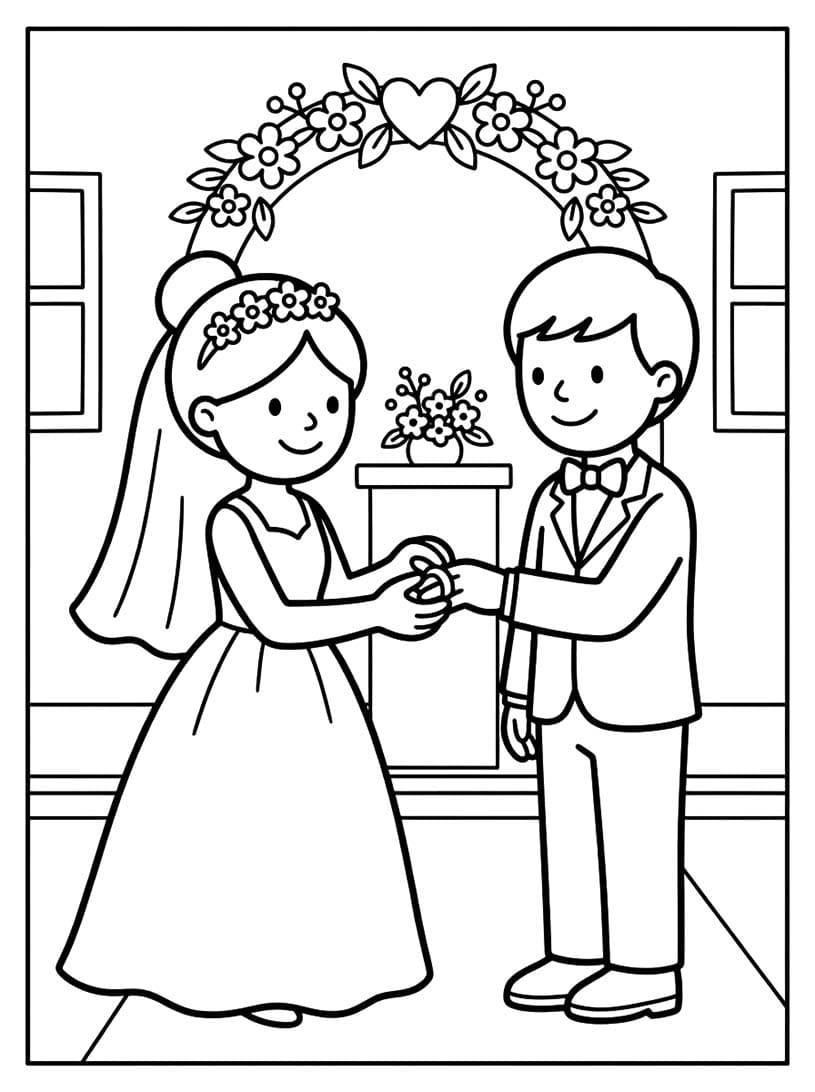 Nakreslete Nevěsta a ženich pro děti omalovánka