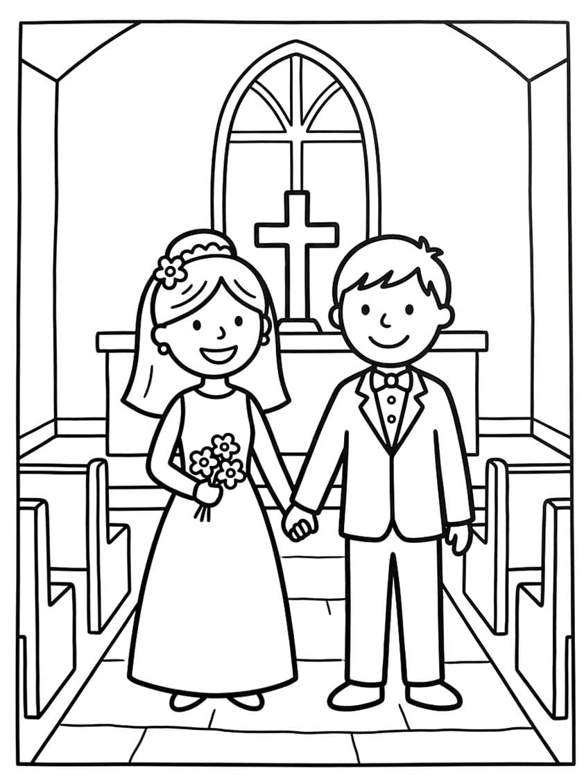 Nakreslete Nevěsta a ženich prostý omalovánka