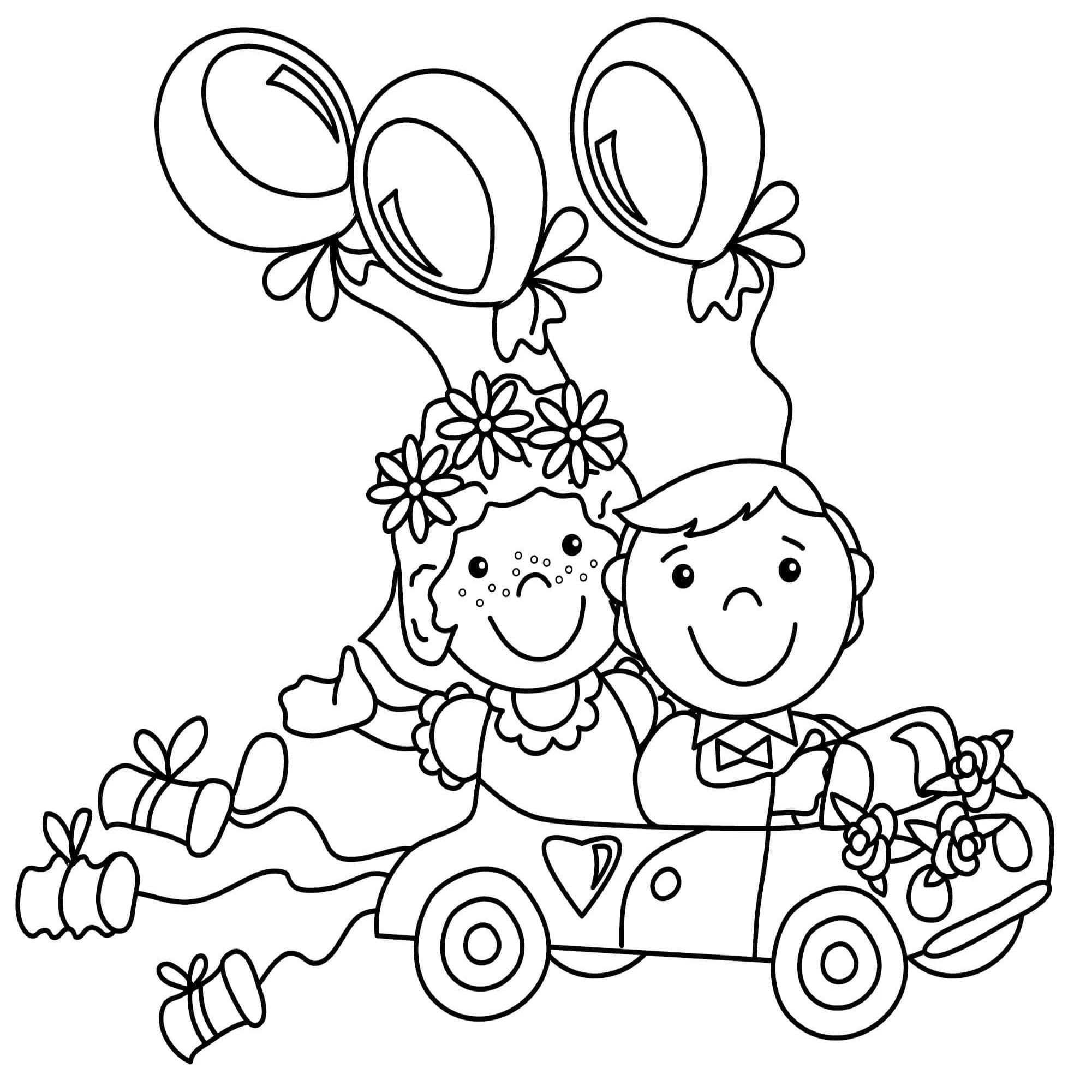 Nakreslete Nevěsta a ženich snadný tisknutelné omalovánka