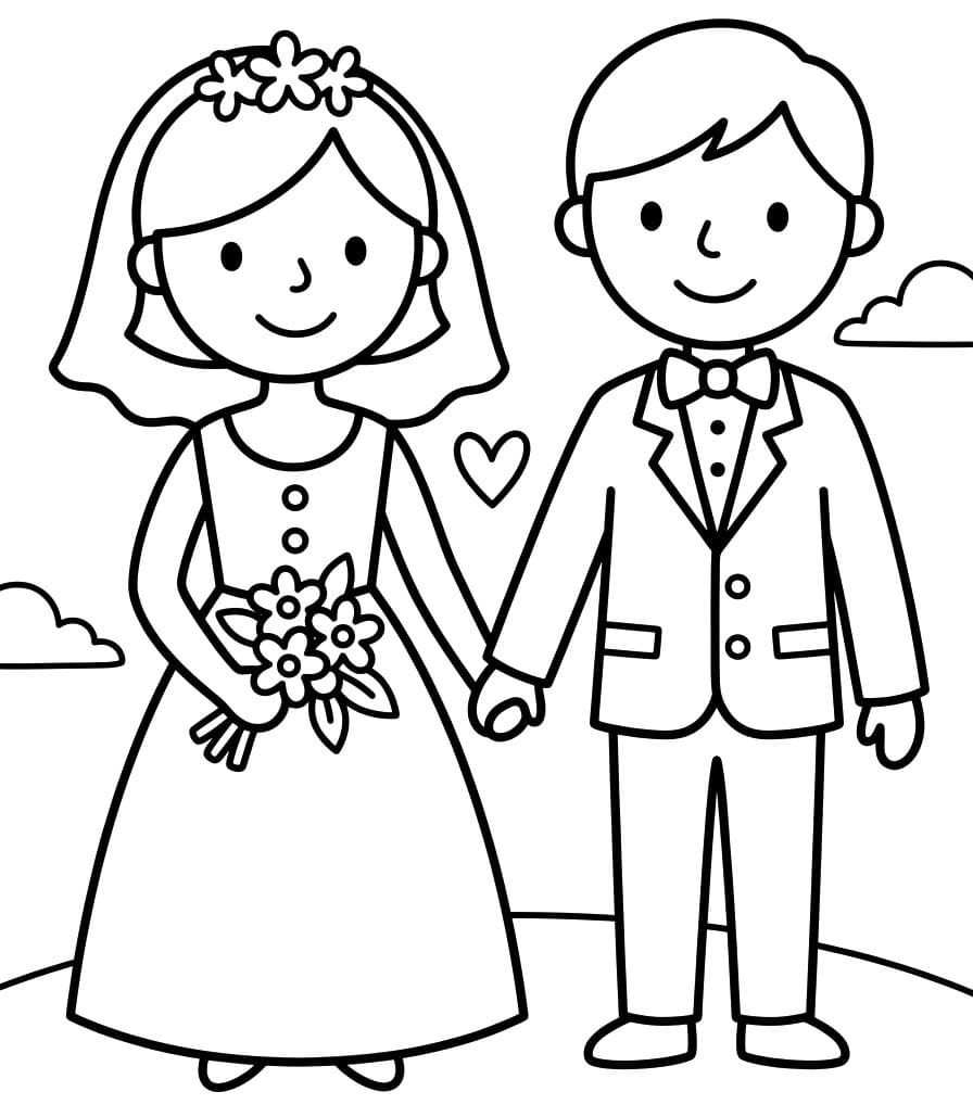 Nakreslete Nevěsta a ženich snadný omalovánka