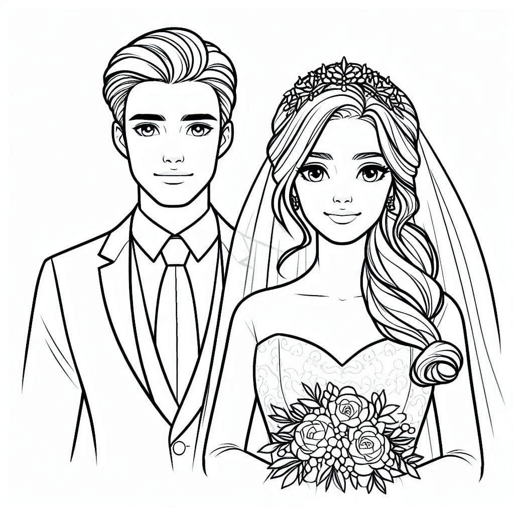 Nakreslete Nevěsta a ženich tisknutelné omalovánka