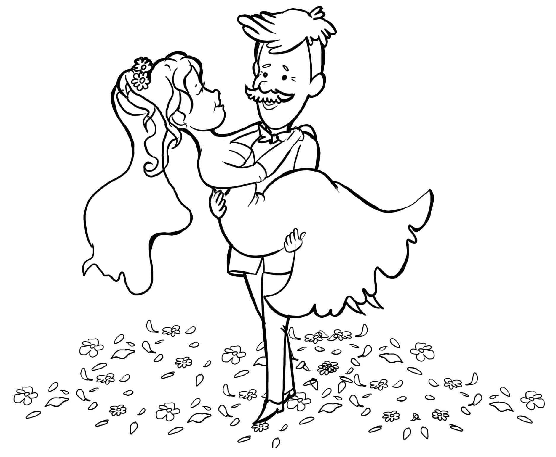 Nakreslete Nevěsta a ženich základní tisknutelné omalovánka