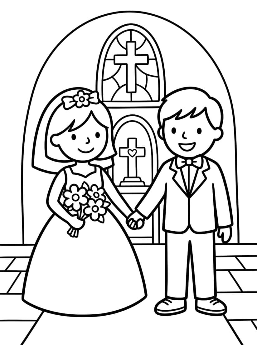 Nakreslete Nevěsta a ženich zdarma pro děti omalovánka