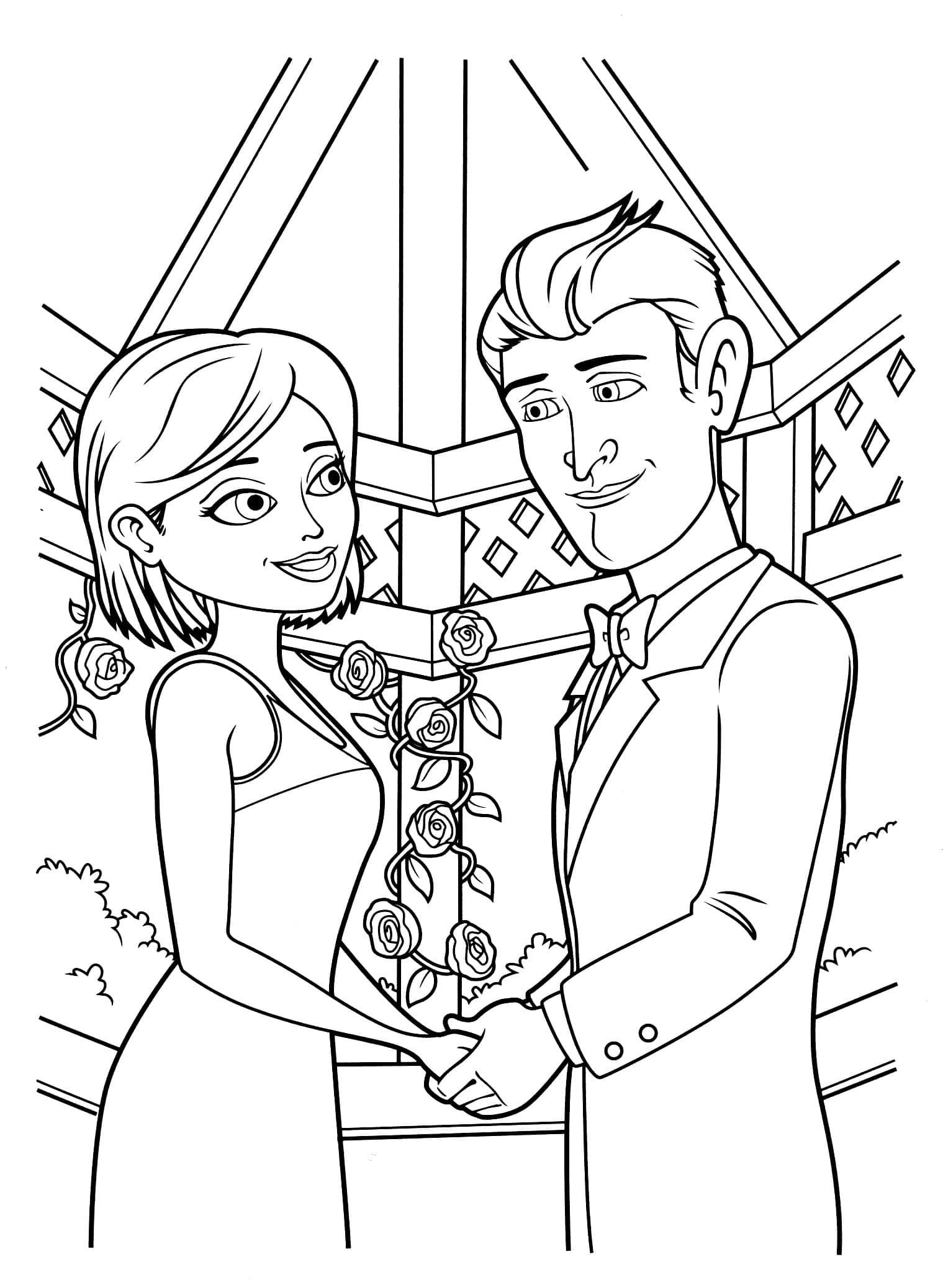 Nakreslete Nevěsta a ženich zdarma prostý omalovánka