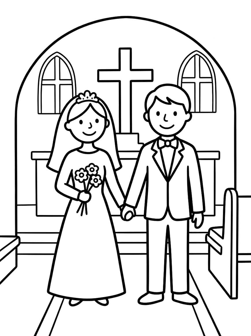 Nakreslete Nevěsta a ženich zdarma omalovánka